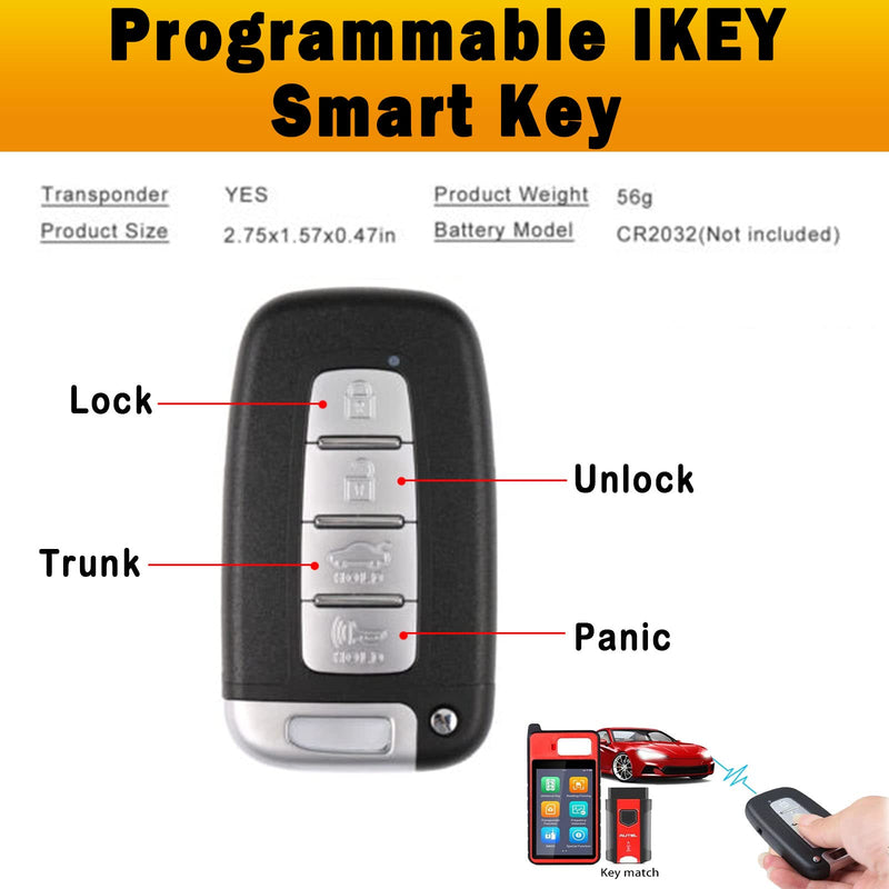 Autel Ikey Programmable Smart Key 2024 IKEYHY4TP Key Fob for Hyundai Key Creation 4 Buttons Ultra-Long Range OE-Quality for 700+ Vehicle Car Key Replacement Programmed with Autel KM100 IM508 IM608
