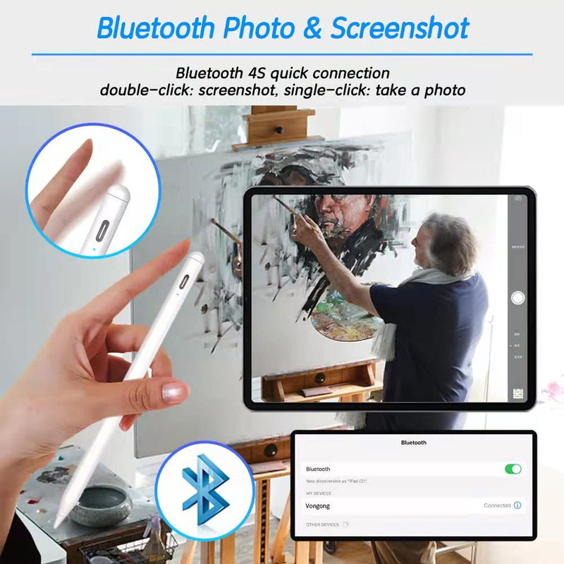 Stylus Pen for iPad with Palm Rejection, Pencil 2nd Generation Compatible with 2018-2022 Apple iPad 6/7/8/9 iPad Air 3/4/5 iPad Pro 11/12.9 Inch iPad Mini 5/6, Smart Bluetooth Pen for Writing Drawing
