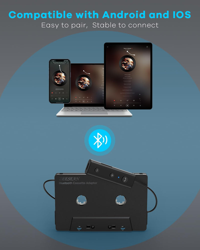 [AUSTRALIA] - Car Bluetooth 5.1 Cassette Adapter Support TF Card, Wireless Cassette Aux Adapter, Car Audio Bluetooth Receiver, Tape Player Adapter for Vehicle 