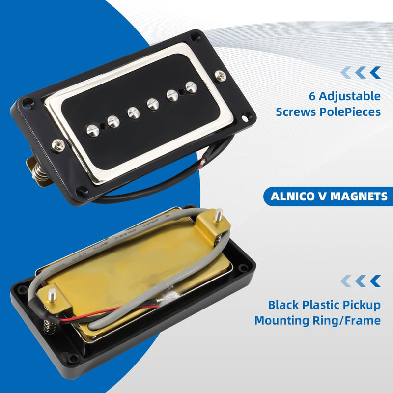 P90 Pickup Alnico 5 Single Coil Neck Bridge Pickup Set for Electric Guitar Parts Replacement(black+silver) black+silver