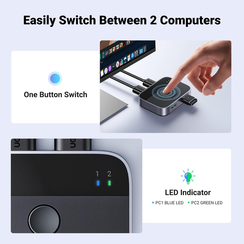 [AUSTRALIA] - UGREEN USB 3.0 Switch 2 in 2 Out, USB Switcher 2 Computers Sharing Keyboard and Mouse Printer Scanner Webcam, Printer Splitter for 2 Computers, 2 Port USB Selector Switch with 2 USB3.0 Cables 