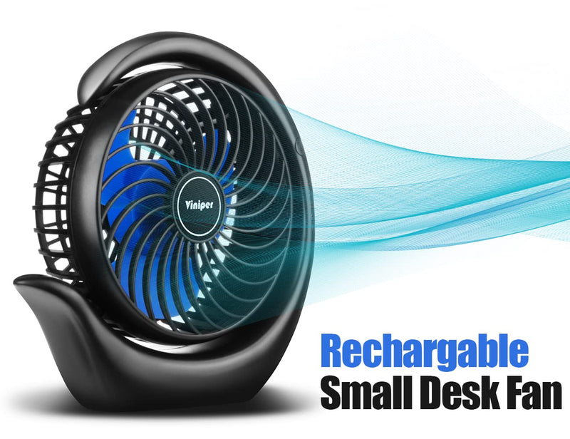 viniper Portable Rechargeable Fan, Small Desk Fan : 3 Speeds & 8-24 Hours Longer Working, 180° Rotation, Portable USB Battery Fan for Office/Home (Black-Blue) 6.2 inch Black blue