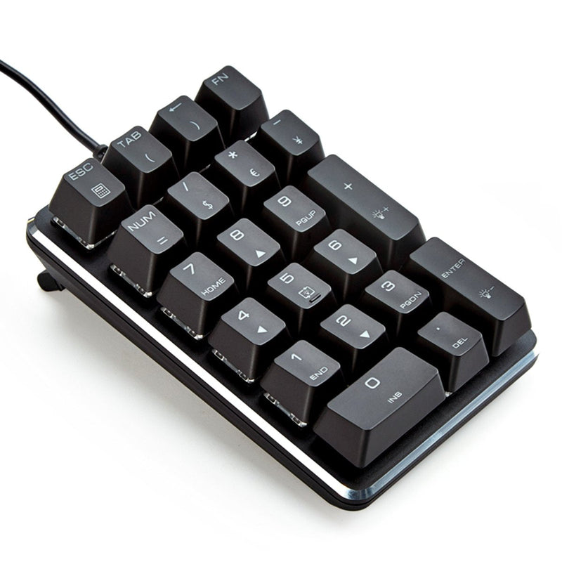 Qisan Mechanical Numeric Keypad Brown Switch Wired Ice Blue Backlight Gaming Keypad/Keyboard 21 Keys Portable Mechanical Numpad Extended Layout | Laptop Accessories | keypad for Computer Brown Switch-Blue