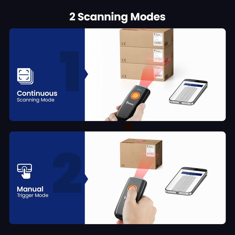 [AUSTRALIA] - Eyoyo Mini Bluetooth Barcode Scanner: 1D Fast & Accurate Scanning, Wireless & USB Wired Bar Code Scanner for Inventory, Portable Barcode Reader Compatible with iPhone iPad Android Tablet POS Computer 