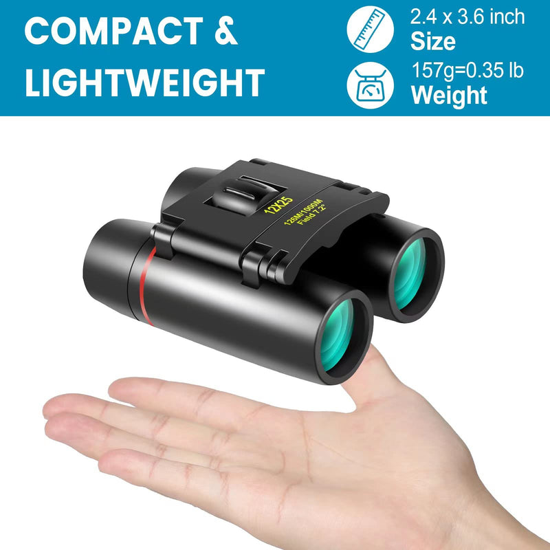 [AUSTRALIA] - 12X25 Mini Pocket Binoculars Compact, Small Lightweight Foldable for Adults Kids Bird Watching, Travel, Opera Concert, Hiking, Cruise, Football Game Green 12X25 Black 