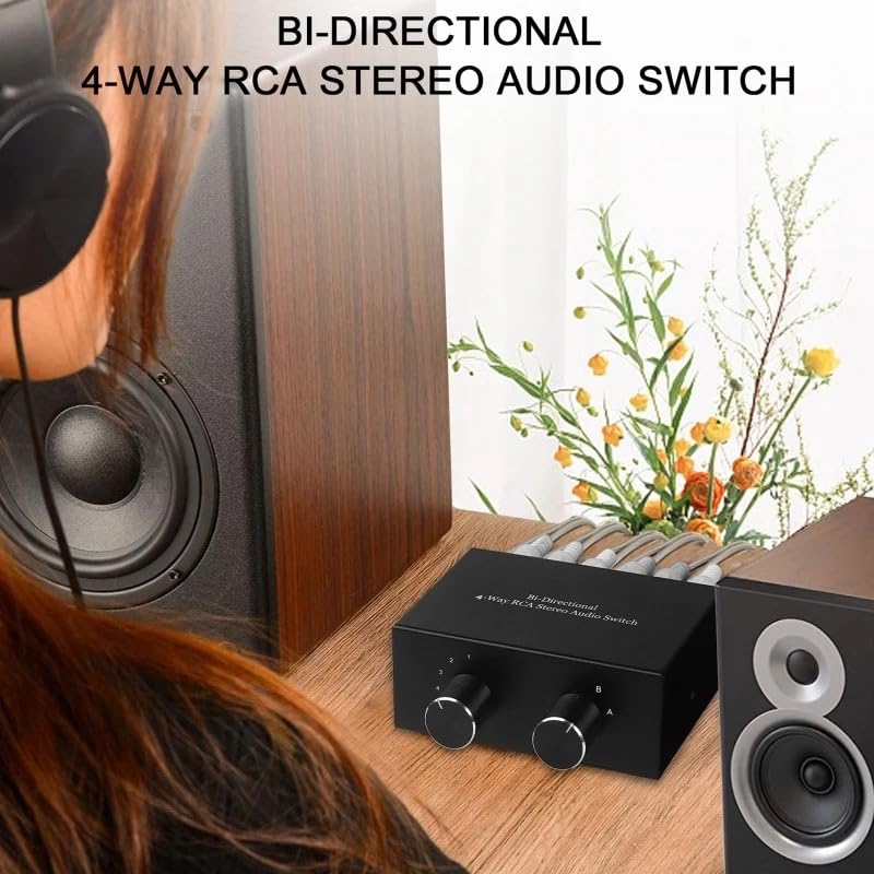 [AUSTRALIA] - 4 Way RCA Switcher 2 in 4 Out L/R Sound Channel Bi-Directional Audio Swith Splitter for DVD Stereo Speaker CD Player 