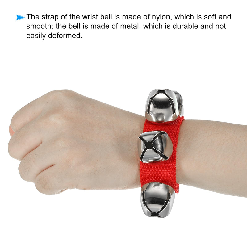 PATIKIL 8pcs Wrist Bells, Jingle Bells Ankle Bells Wrist Bells Bracelet Percussion Instruments Musical Rhythm Band 4 Silver Bells for Party Christmas, Dark Red
