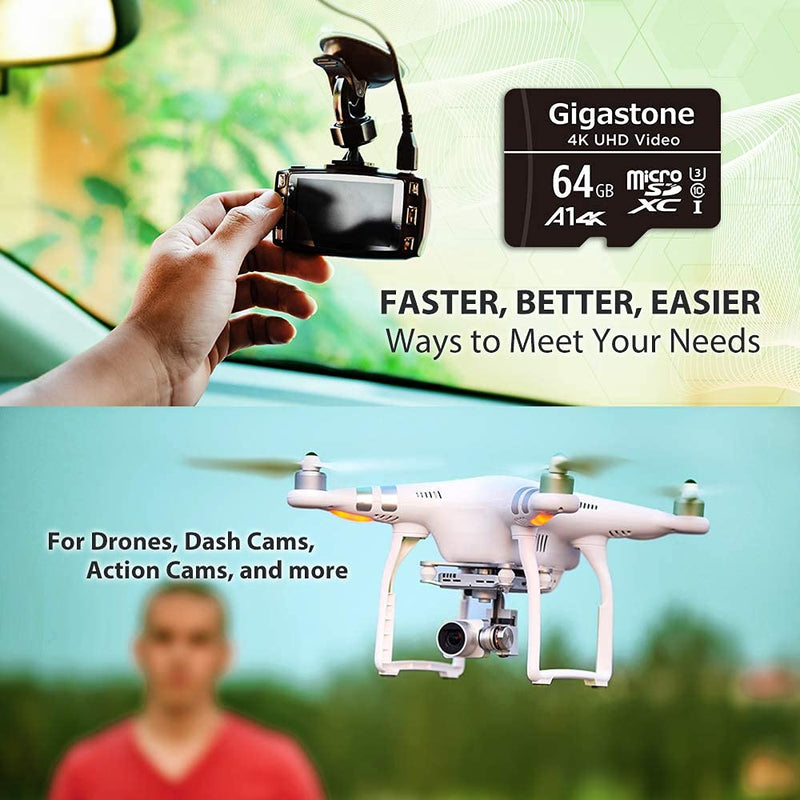 [Gigastone] 64GB 5-Pack Micro SD Card, 4K UHD Video, Surveillance Security Cam Action Camera Drone Professional, 90MB/s Micro SDXC UHS-I A1 Class 10, with Adapters MSD 64-1-5PK