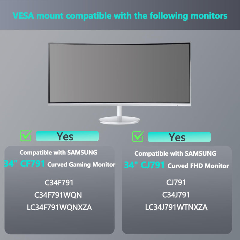 C34F791 VESA Mount Compatible with Samsung CJ79 CF79 Serie Monitor | C34F791 Wall Mount Fits 34" CJ791、C34J791、LC34J791、34" CF791、C34F791、LC34F791 Monitor White