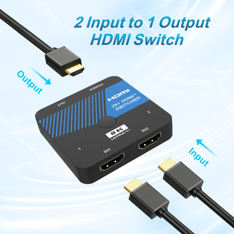 [AUSTRALIA] - 8K HDMI Switch 2 in 1 Out 4K@120Hz HDMI Switcher Support HDR10+, Dolby Vision, VRR, ALLM 