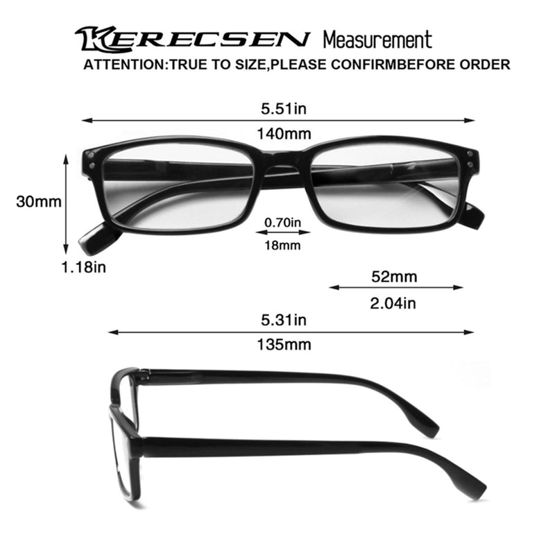 Kerecsen 4 Pack Reading Glasses for Women/Men Spring Hinges Readers Glasses Lightweight Eyeglasses 4 Pack Black 2.0 Diopters
