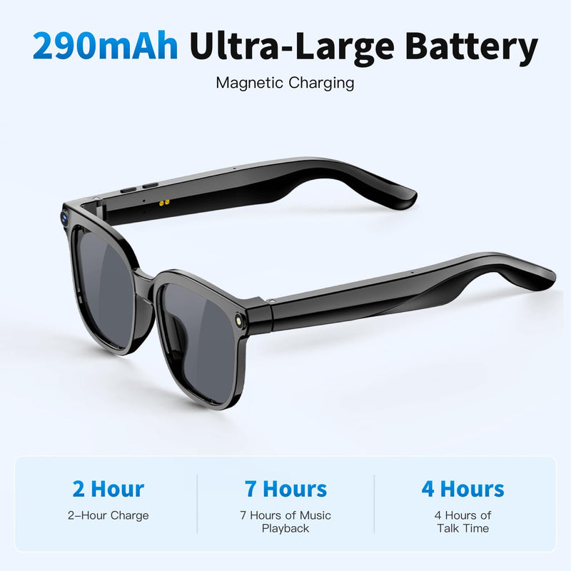 32GB AI Smart Glasses 4K HD Camera, 290mAh Battery, 8MP Anti-Shake Camera Glasses, Support Video Recording, Real-time Translation/GPT Lens Recognition, Photochromic Lens Black