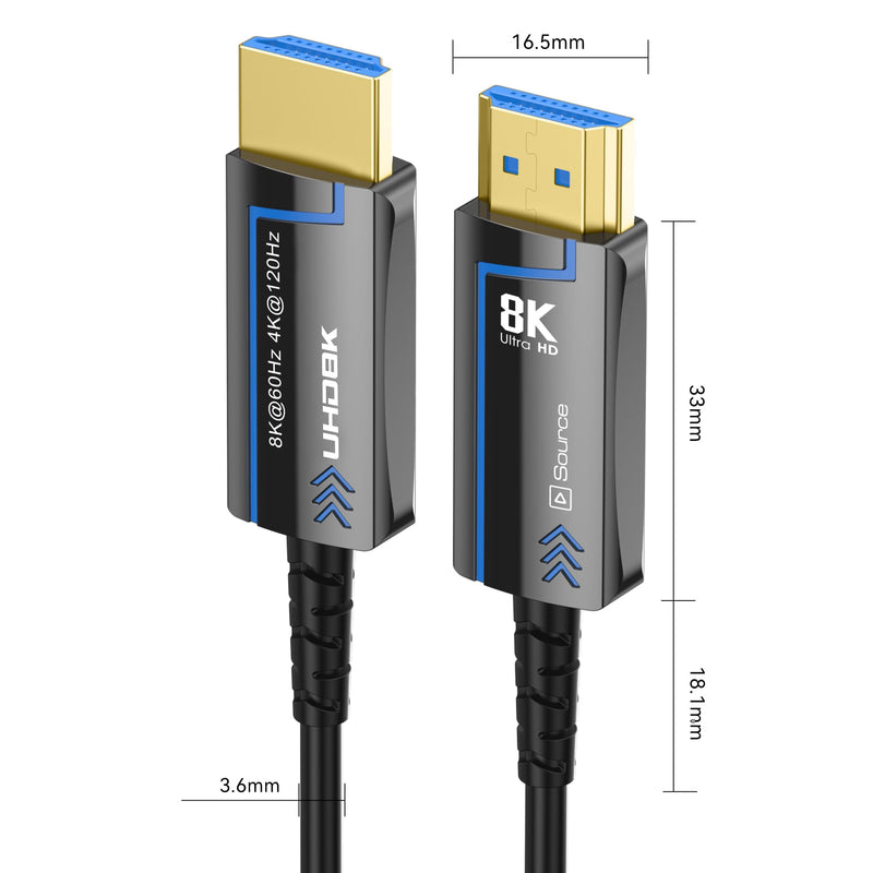 Fiber Optic HDMI Cable Speed HDMI 2.1 Cable 8K@60 4K@120Hz 48Gbps HDR eARC HDCP Compatible with UHD TV Box Projector PS5 Gold Plated Connector Ultra High Computer (Fiber Optic, 6.6FT(2M)) Fiber Optic 6.6 ft