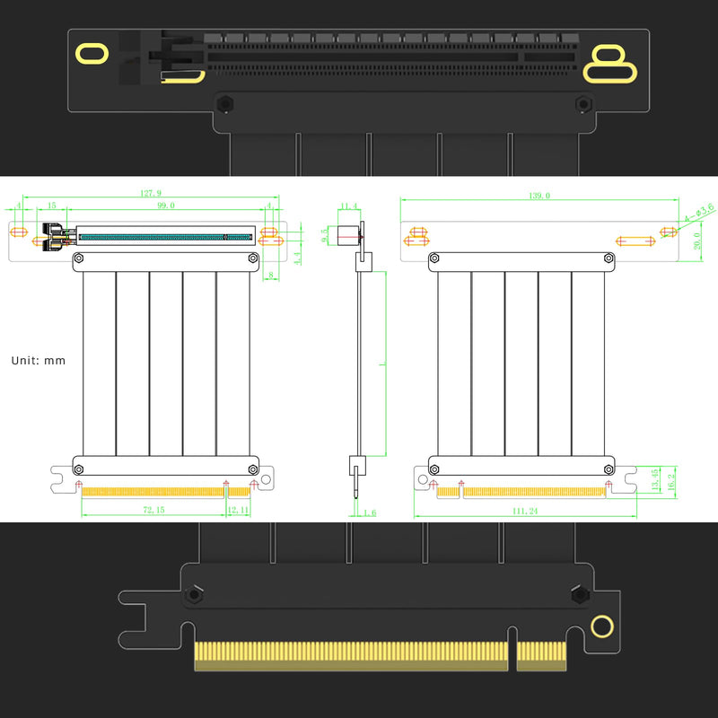 GLOTRENDS 400mm PCIe 3.0 X16 Riser Cable for Low-end PCIe 3.0 GPUs, Such as GeForce RTX 20/GTX 16/GTX 10 Series and AMD Radeon RX5000/VII/RX Vega/R9 Fury Series, etc 90 Degree Right Angle