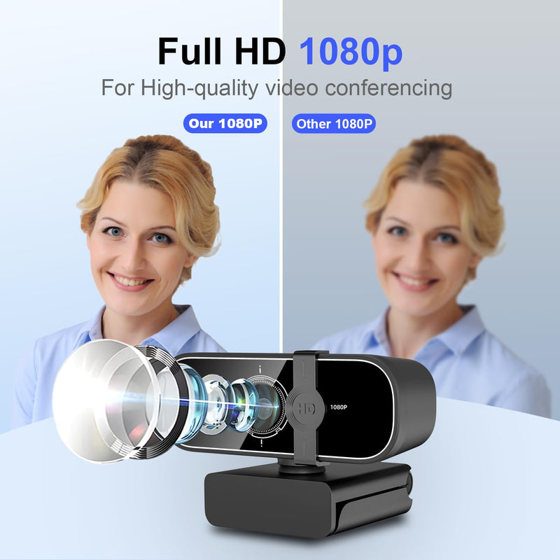 C28 1080P Webcam with Privacy Cover and Tripod Stand, PC Camera with Noise-Canceling Mic, Computer Camera with Auto Light Correction,Plug and Play, Web Camera for streaming, Zoom/Facetime Black