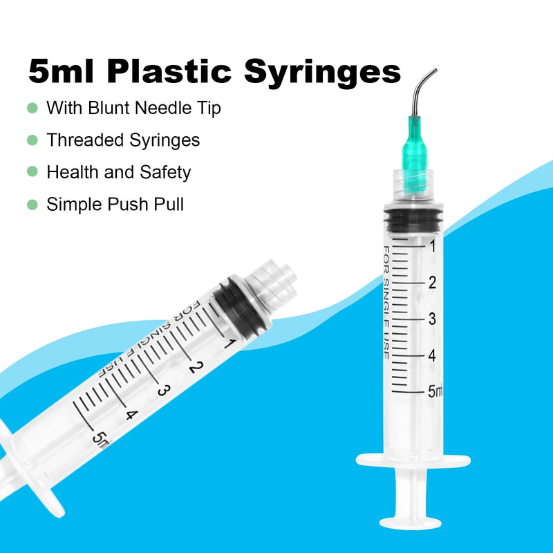 45 Pieces 5 ml Syringe Kit, 15 Pieces Syringes with 15 Blunt Needles, Syringe 5 ml Colostrum Syringe with Cap Dosing Syringe Liquid Syringe for Laboratory Animal Feeding, Plant Watering 5ml