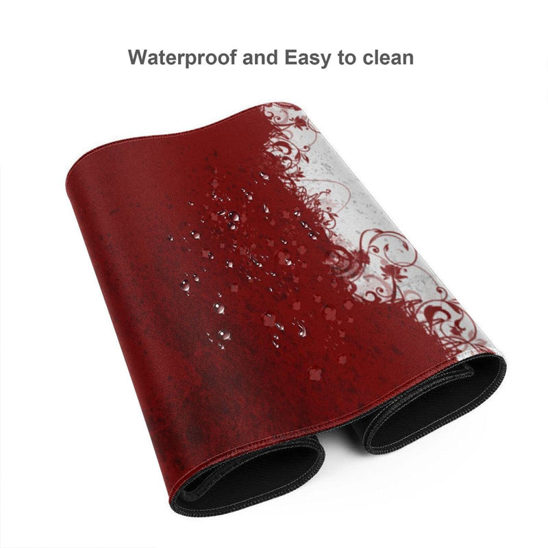 Abstract Red White XXL XL Large Gaming Mouse Pad for Desk, Non-Slip Long Extended Keyboard Pads Mousepad Rubber Table Mat 31.5 X 11.8 Inch Black8