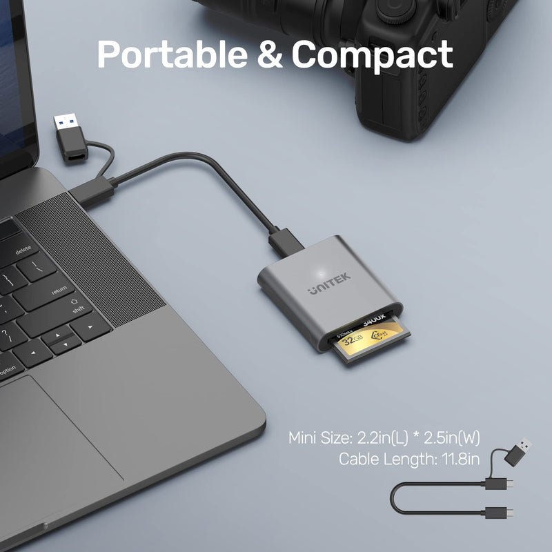 CFast Card Reader, Unitek USB 3.0 USB C CFast 2.0 Card Reader, Portable Aluminum CFast Memory Card Adapter Thunderbolt 3 Port Connection Supported, Compatible for SanDisk, Lexar, Transcend, Sony Card Grey