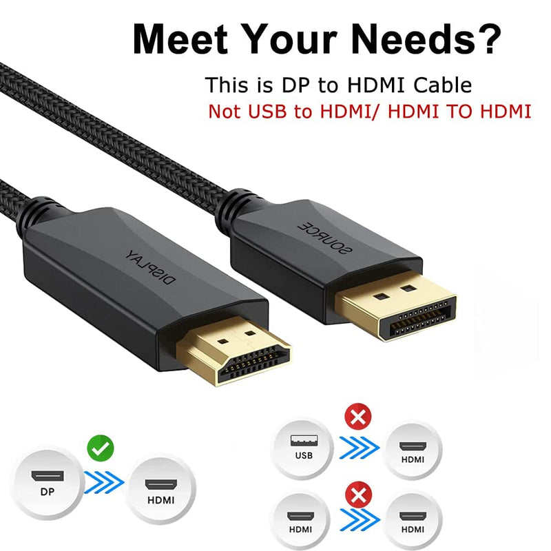 Thin DisplayPort to HDMI Cable 10-Pack, 3 FT 4K DP to HDMI Display Port Cord Adapter Male to Male Cord (UHD 4K, 2K, 1080P) Gold-Plated Braided Compatible with Dell, HP, Insignia, ASUS, AMD and More | Supports 4K/2K/1080P video & audio, compatible with ...