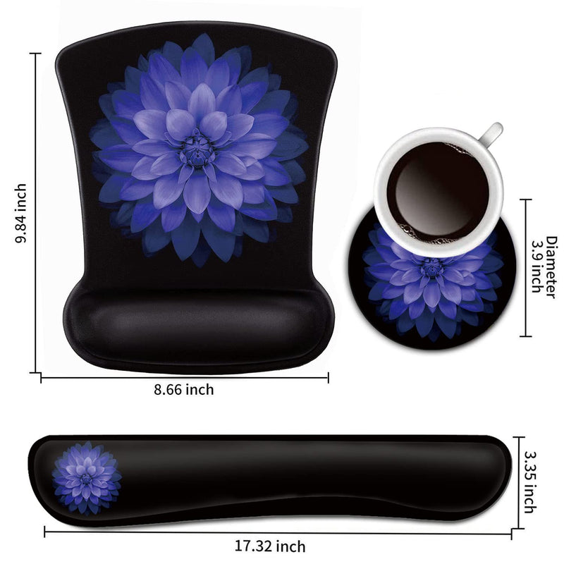 Keyboard Wrist Rest and Mouse Pad Wrist Support Set ,Purple Flowers Ergonomic Gel Mouse Pad ,Easy Typing Pain Relief, Memory Foam Keyboard Mousepad Set with Coasters Bf-mouse Pad-3-21