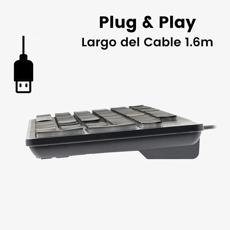 Perixx PERIBOARD-317ES es un teclado con cable y retroiluminado LED, Letras impresas en grande con iluminación blanca, Teclado Full Size, QWERTY Español