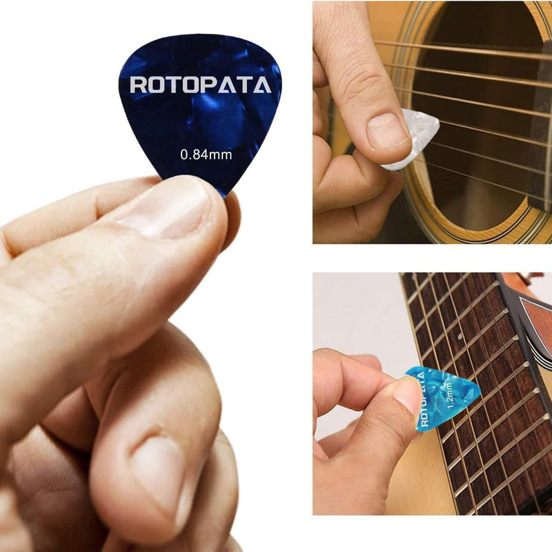 12 Pack Guitar Picks Plectrums with Organizer Storage Box, 0.58 0.84 1.2 mm Includes Thin Medium Heavy Thickness & Variety Colorful Celluloid Plectrums for Bass Electric Acoustic Guitars Ukulele