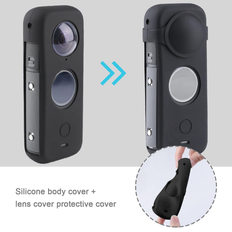 [AUSTRALIA] - Create idea Set with 2Pcs Body Cover Protector Lens Cap Protector Replacement Compatible with Insta 360 ONE X2 Camera Silicone Camera Case Black 