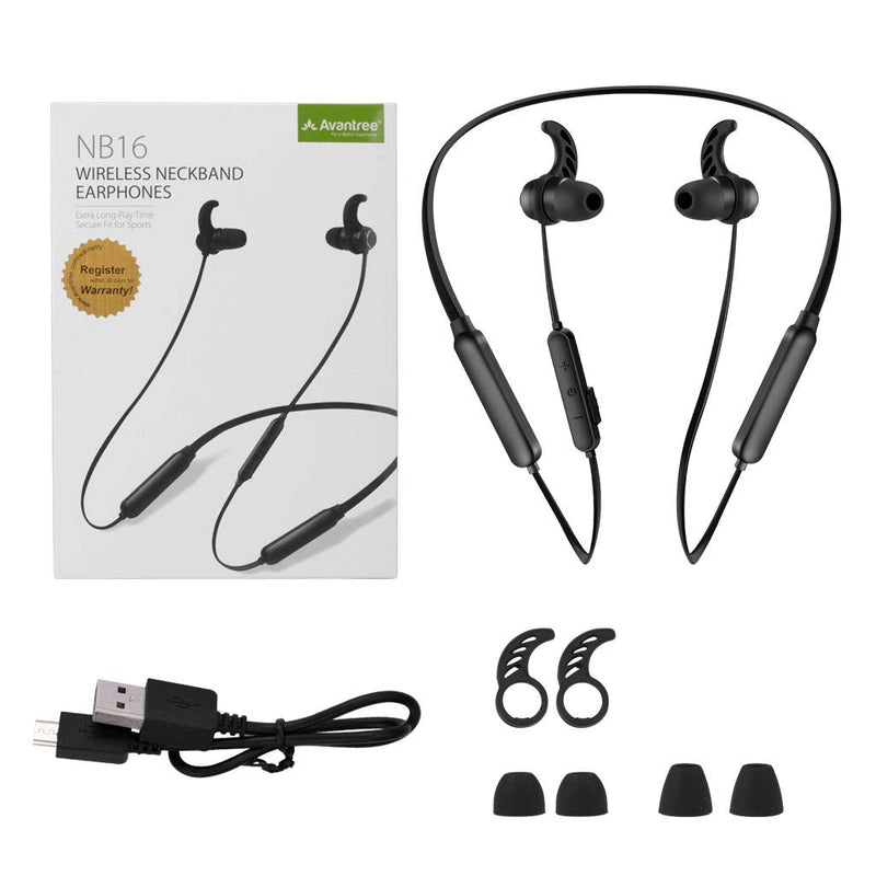 Avantree Bluetooth Neckband Headphones Earbuds for TV PC, No Delay, 20 Hrs Playtime Wireless Earphones with Mic, Magnetic, Light & Comfortable, Compatible with iPhone Cell Phones, Workout Gym - NB16