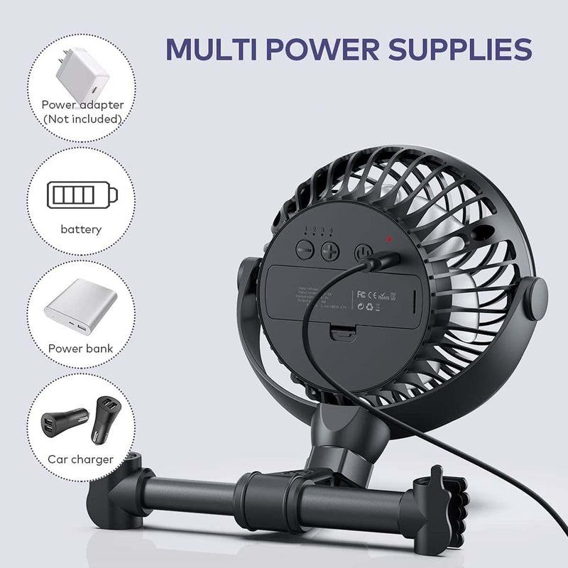 Retractable Portable Car Fans with 4 Speeds for Headrest and Rear Seat, Small Cooling Vehicle Air Fan, Quiet Operation, Rechargeable, Battery Operated,360 Degree Rotatable USB Fan for Baby, Puppy, SUV Black-Retractable
