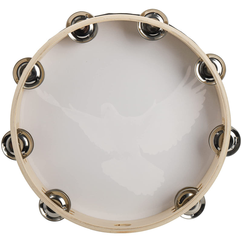 [AUSTRALIA] - Elsjoy Set of 2 Tambourine, 10" and 8" Dove Church Tambourine with Double Row Jingle, Wooden Handbell Hand Clap Drum Percussion Instrument for Church, Black 