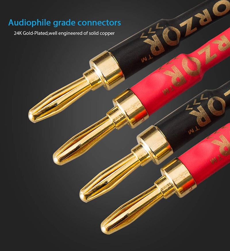 1 Pack 10AWG Speaker Cable,with Gold Plated Banana Plug,Oxygen Free Copper (1 Pack（6.6FT）) 1 pack（6.6FT）