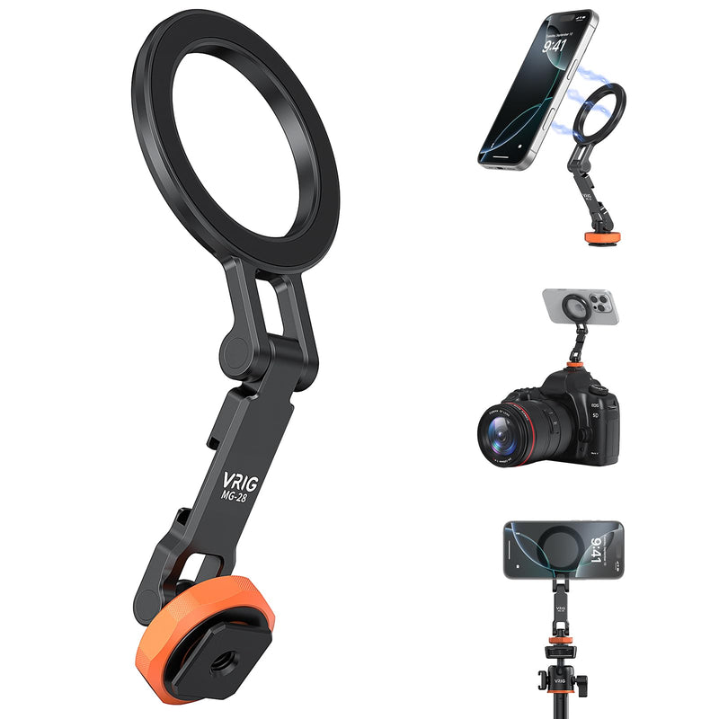 [AUSTRALIA] - VRIG MG-28 Magnetic Phone Tripod Mount,1/4" Thread Cold Shoe 360° Rotation,for iPhone16 15 14 13 12 Pro All Series,Magnetic Ring Magsafe iPhone Tripod Mount Adapter 