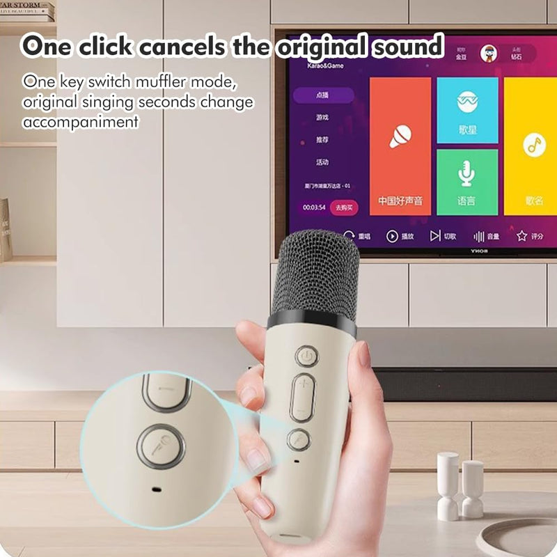 Pilarmuture Mini Karaoke Machine with 2 Wireless Microphones, Dual Noise Reduction, Voice Change with Multiple Modes, Bluetooth, White