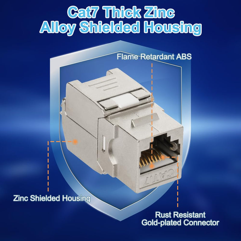 OFFCUP 8 x Keystone Module CAT 7 Jack up to 500 MHz 10 Gbit/s Network Patch Panel, Mounting CAT Raw Cable Socket Tool-Free Thanks to Snap-In Compatible with Most Panels No Rust and Durable 8PCS