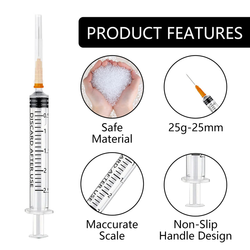 Pack of 30 Syringes 2.5 ml Plastic Syringe with Needles with Caps, Plastic Tube Syringes, Disposable Syringes Small, Dosing Syringe Liquid Syringe for Hobby and DIY, Individually Sealed Packaging