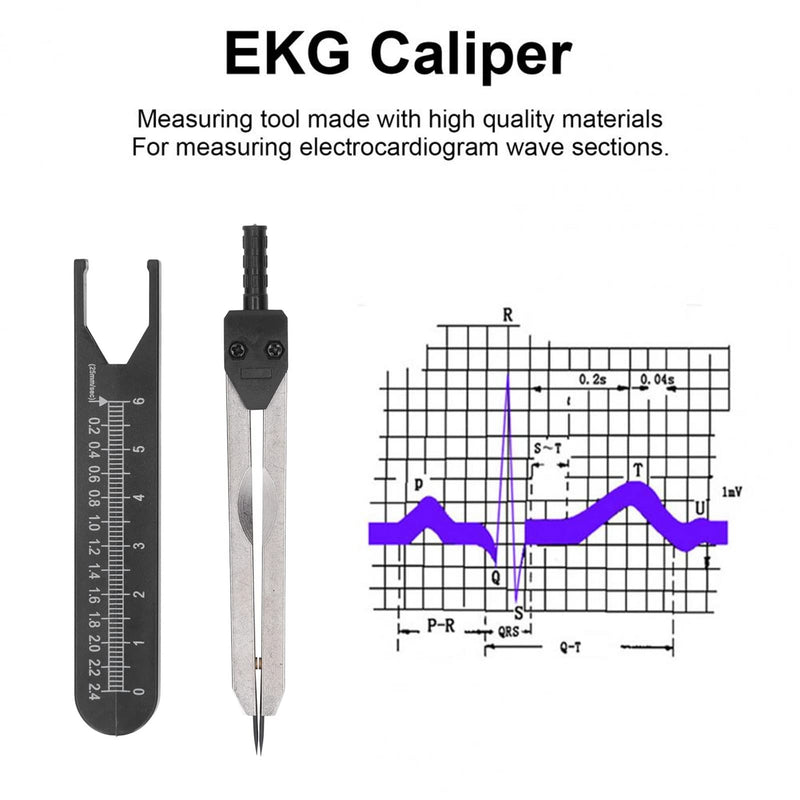 ECG Tool, ECG Vernier Caliper, Measuring Tool with Ruler, Electrocardiogram Design Divider for Nursing (Black), Brake Calipers (Black)