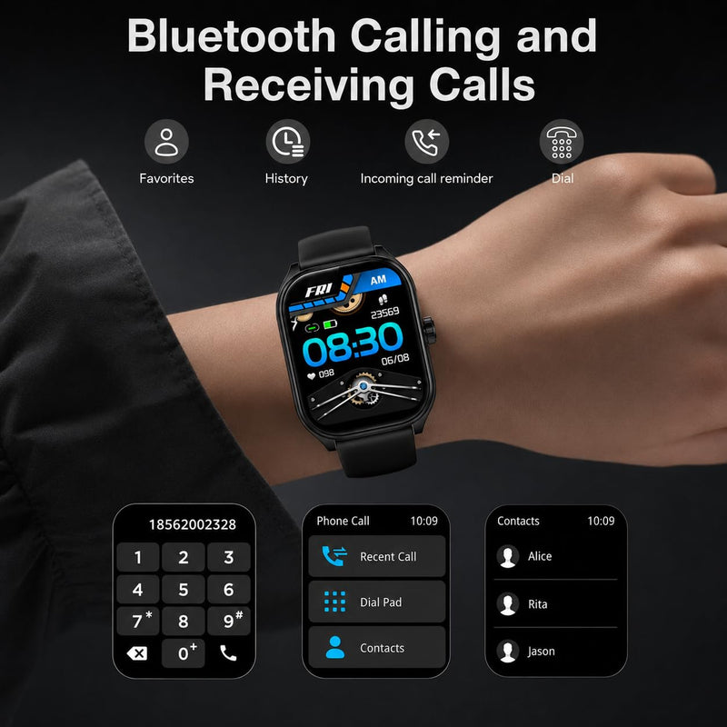 AOLON Curve Smart Watch, 2.01" Curved Screen Bluetooth Call IP68 Fitness | 7-Day Long Battery Life, HD Large Display Sleep Heart Rate Blood Oxygen Monitoring Black 2.01 Inches