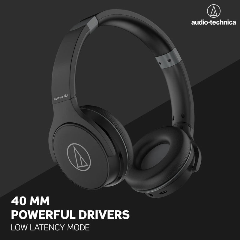 Audio-Technica ATH-S220BTBK Wireless On Ear Headphones, Black Adjustable On-ear, closed-back