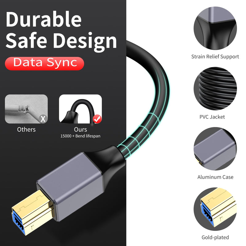 USB 3.0 Printer Cable - 30ft, USB A to USB B 3.0 Compatible with Conference Camera, Docking Station, Hard Drive, Scanner, Vidicon and More Black