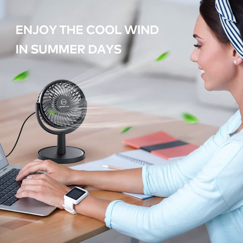 Small Personal USB Powered Fan with 4 Speeds, Portable Desk Fans with 310° Rotation, Mini Powerful Table Fans, Ultra Quiet Air Cooling Fan for Office, Bedroom, Easy to Storage, Strong, Compact, Black 4" Black