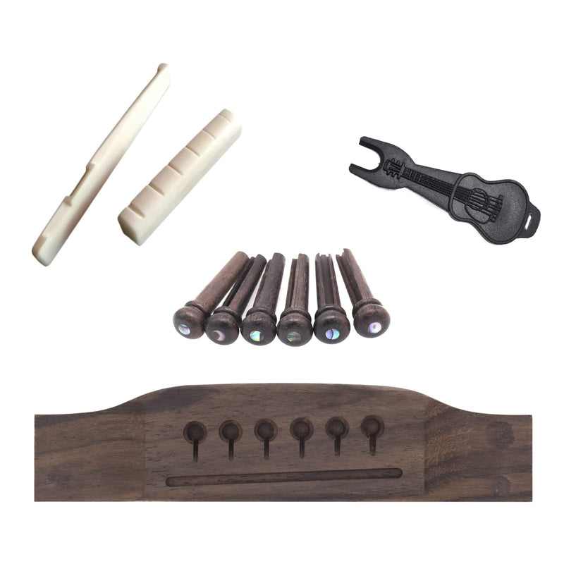 [AUSTRALIA] - 6 String Acoustic Guitar Bridge Bone Bridge Saddle and Nut, Rosewood Acoustic Guitar Bridge Pins with Bridge Pin Puller Remover, Acoustic Guitar Bridge Replacement Parts 