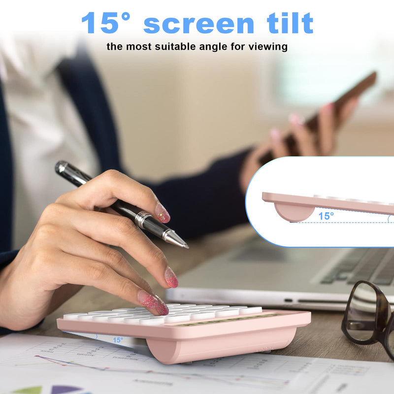 Cute Calculators Desktop Size 6.3 * 4.3in/16 * 11cm, DECKLIT Battery 12 Digit Desk Calculator Extra Large LCD Display, Great Desktop Calculator Big buttons, 15°Tilt Screen for Kids Calculator(White) white