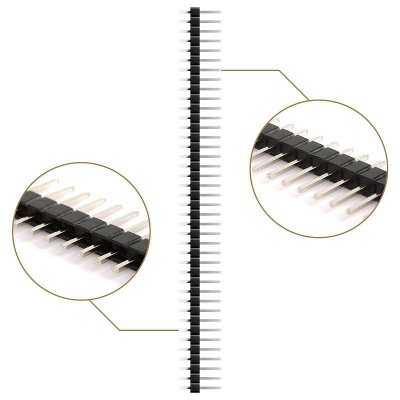 40 Pieces 2.54 mm Pin Headers 40 Pin Breakaway PCB Board Single Row Male and Female Pin Header Connector Kit for Arduino Prototype Shield (20 Pieces Male Headers, 20 Pieces Female Headers)