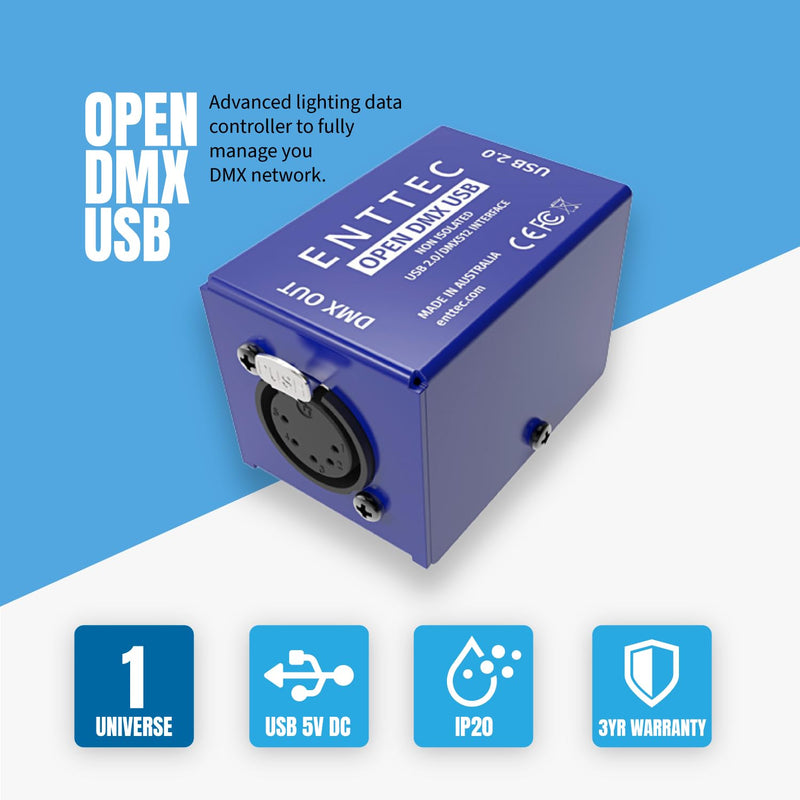 Enttec Open 70303 DMX USB Lighting Interface & SIRS-E 70029 5P Male to 3P Female Adapter (Bundle) - No Software Included - Open Source/Hardware Only/Entry Level Model for Beginners DMX Interface & Adapter Bundle