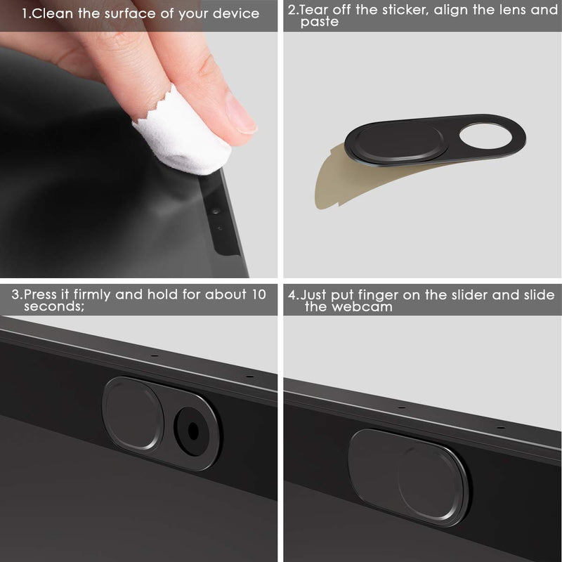 Laptop Camera Cover Slide, 0.027 Inch Ultra-Thin Metal Camera Privacy Covers, Webcam Cover Camera Cover Slide for iPhone, iPad, Mac, MacBook, Laptop, PC, Protect Your Privacy Security (Black-3 Pack) Black - 3 Pack