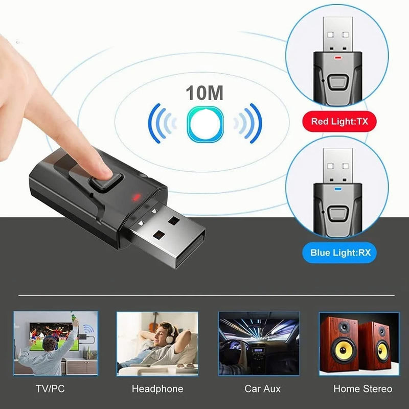 [AUSTRALIA] - Bluetooth Transmitter, 4 in 1 USB Bluetooth5.0 Receiver Clear Sound Quality Plug and Play Stable Audio Adapter 