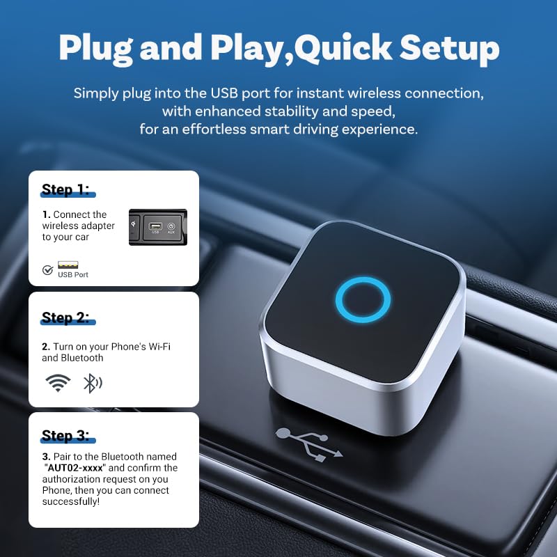 2026 Upgraded Wireless CarPlay Adapter, Fast Auto Connect, Stable Connection, Mini Size Plug & Play Adapter for iPhone & Android Auto Compatible Cars