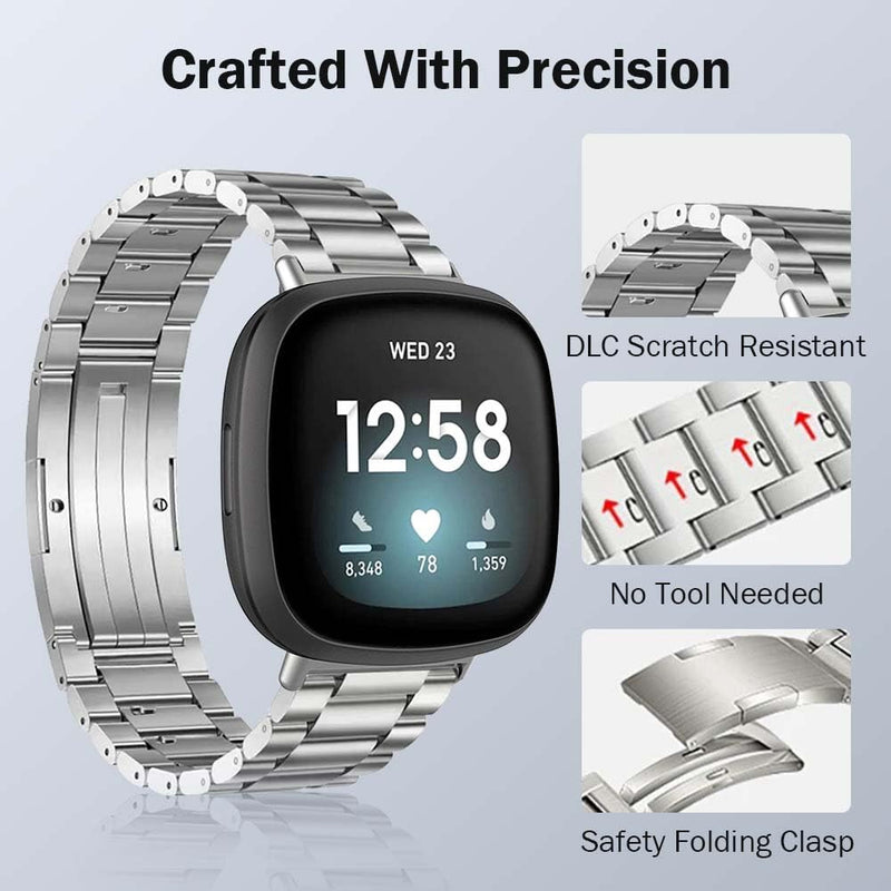 No Tool Needed Titanium Watch Band for Fitbit Versa 4 3 & Sense 2 1 | Tool Free Adjustment Metal Strap|40% Lighter than Steel,Hypoallergenic,Corrosion Resistant,Durable,Fit wrist 6"-8.6",for Men black 22mm