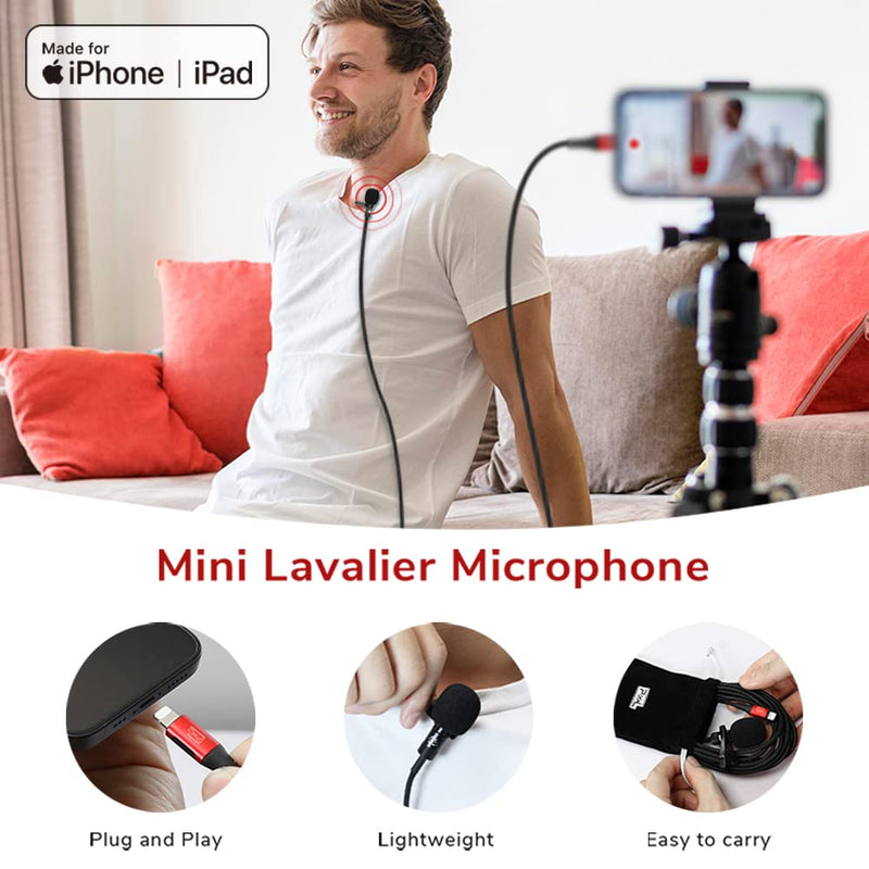 PIXEL Mini Lavalier Microphone for iPhone iPad (Apple MFi-Certified), Lightning Mini Lapel Mic for YouTube TikTok Video Recording Vlogging Live Streaming (6.5ft) 6.5ft (2m)