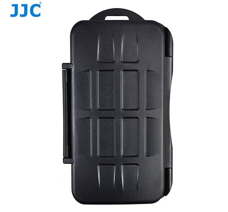 JJC MC-SD12 Ruggard SD Card Case, Shockproof SD Card Case, Water-Resistant SD Card Case, Rubber Sealed Ergonomic Locking Easy Carrying Memory Card Case Fits 12 SD Cards Black